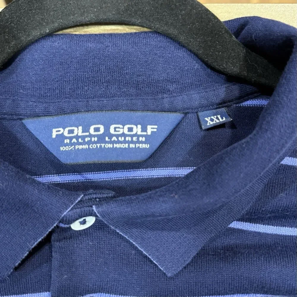 Ralph Lauren Polo Golf Pima Cotton Long Sleeve Blue Striped Men Shirt Size XXL